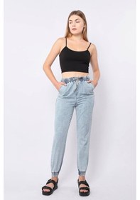Resim Kadın Lastikli Jogger Pantolon Açık Mavi 001 