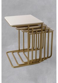 Resim Tekerleksiz - Vegas Zigon Sehpa 4 Lü - Gold - Krem 