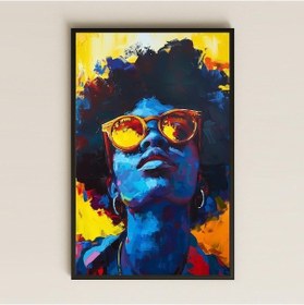 Resim Neon Renklerde Afro Kadını Portresi Şeffaf Pleksi Tablo 