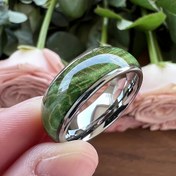 Resim 1 adet Şık 8mm Paslanmaz Çelik Düğün Nişan Yüzüğü Yeşil Mermer Tasarımı ile - Kubbeler Şeklinde, Erkekler ve Kadınlar için Mükemmel, Düğünler, Yıldönümler ve Resmi Etkinlikler için İdeal, Çok Yönlü Durum Yüzüğü | Kubbeler Şeklinde Yüzük | Pürüzsüz Bitiş, Düğün Yüzükleri 