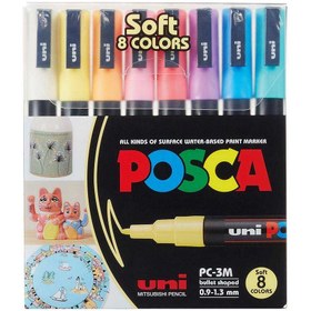Resim UNİ PC-3M/8C SC POSCA SU BAZLI POSTER MARKÖRÜ SOFT 09-1.3MM RENK 8Lİ SET 