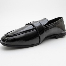 Resim Luvi Shoes Clarıon Siyah Rugan Hakiki Deri Kemerli Küt Burun Kadın Loafer Ayakkabı SİYAH RUGAN 