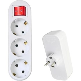 Resim Badem10 Golyat Anahtarlı Düğmeli 3'lü Grup Priz Fiş Priz Topraklı Çoklu Çoğaltıcı Kablosuz 