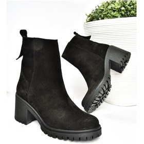 Resim Fox Shoes R654006502 Siyah Hakiki Deri Süet Kalın Topuklu Kadın Bot Siyah 