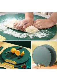 Resim Döner Saplı Çift Taraflı Kesme Tahtası Ve Sunum Tablası 1 Adet Çok Renkli 