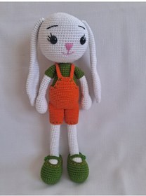 Resim Amigurumi Yeşil Turuncu Uykucu Tavşan Oyuncak 