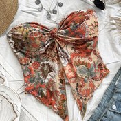 Resim Kadınların Renkli Etnik Tarzı Çiçek Bantlı Üst, Saçma Yan Kesim ve Düzensiz Etek, %100 Polyester Örgü Kumaş, Dar Kesim, Tüm Mevsimler, 170g/m² - Göğüs Pedli Yok 