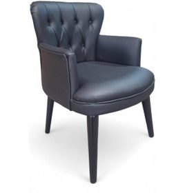 Resim Aryans Home Mobilya Dekorasyon Siyah Deri Ahşap Ayaklı Kollu Ofis Koltuğu Büro Koltuk Ve Berjerleri - (1 Adet Tekli 