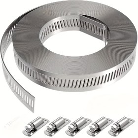 Resim 1 Set Paslanmaz Çelik Hortum Kelepçeleri, 3/5 Metre Çok Amaçlı Ayarlanabilir DIY Boru Kelepçeleri, Ev Bahçesi, Makine ve Boru Sistemleri için 5 adet Bağımsız Bağlayıcılar, Metal Bağlama Askıları 