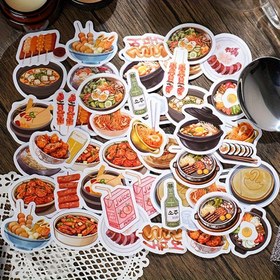 Resim 46 Parça Kore Mutfağı Serisi Sticker Kutusu - Barbekü, Erişte, Yıl Pastası, Sütlü Şekiller Not Defterleri, Fotoğraf Çerçeveleri, Telefon Kılıfları, Su Şişeleri, Scrapbooklar için Dekorasyon 