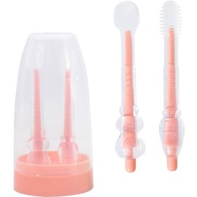 Resim Sones Gıda Sınıfı Silikon Bebek Süt Diş Fırçası + Dil Fırçası Çocuk Ağız Temizleme Fırçası, Renk: Pembe 