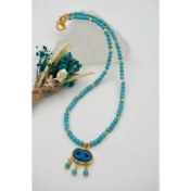 Resim Stoneage Turkuaz Süryani Gözü Nazar ve Kolye 