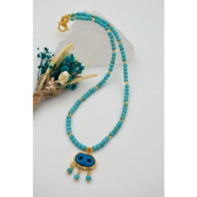 Resim Stoneage Turkuaz Süryani Gözü Nazar ve Kolye 