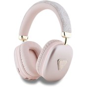 Resim Guess Lisanslı Kulak Üstü Bluetooth Kulaklık Guess PU 4G Desenli Üçgen Logolu V5.3 Pembe 