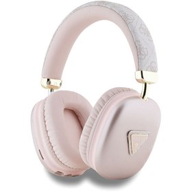 Resim Guess Lisanslı Kulak Üstü Bluetooth Kulaklık Guess PU 4G Desenli Üçgen Logolu V5.3 Pembe 