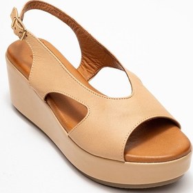 Resim Luvi Shoes Brad Koyu Bej Cilt Hakiki Deri Dolgu Topuklu Kadın Sandalet Koyu Bej 