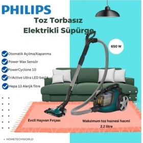 Resim Philips Yüksek Emiş Gücü Toz Torbasız Elektrikli Süpürge Yeşil 