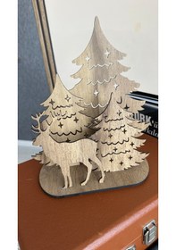 Resim Ahşap Yılbaşı Ağacı Geyik Dekor Masaüstü Hediyelik- Işıksız Işıksız 
