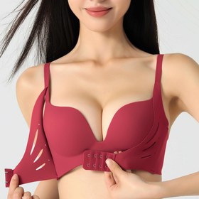 Resim Kadınlar için Şık Günlük Destekli Sütyen - Naylon ve Spandex Karışımı Kablosuz Ön Kapatma Çıkarılamayan Dolgu ile Hafif Destek Düz Renkli Örme Kumaş Sütyenler 