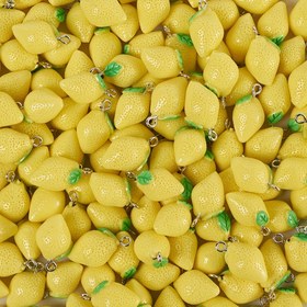 Resim 10 Adet Canlı Sarı Limon Şeklinde Reçine Süsler Yeşil Saplarla, DIY Takı Yapımı İçin İdeal - Küpeler, Anahtarlıklar & Bilezikler İçin Mükemmel, Takı Yapımı İçin Süsler 