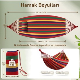 Resim Valkyrie 2 Kişilik Renkli Kanvas Hamak 260x150 Cm Taşıma Çantalı Ahşap Çubuklu Bahçe Kamp Hamağı Kırmızı 