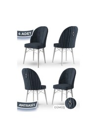 Resim Canisa Ritim Serisi 4 Adet Antrasit Sandalye 1.sınıf Babyface Ithal Kumaş Beyaz Gürgen Ayak Gümüş Halkalı Sandalye Antrasit Ayakları Beyaz 