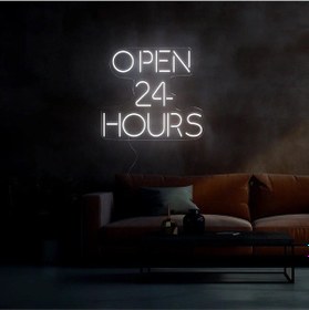 Resim Open 24 Hours Yazılı Neon Tabela Beyaz 