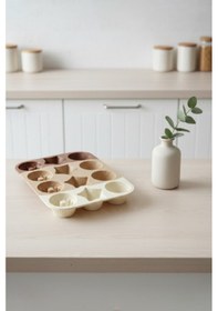 Resim 12'li Silikon Cupcake Kalıbı Kek Ve Kurabiye Kalıp Seti Çok Amaçlı Pişirme Kalıbı Bej 