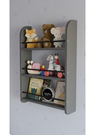 Resim Alpa Ev Mobilya 3 Katlı Duvar Rafı, Çok Amaçlı Ahşap Kitaplık, Mutfak Banyo Montessori Ünitesi Antrasit 