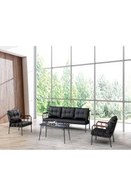 Resim ARYANS HOME Siyah Deri Metal Ofis Koltuk Takımı Büro Koltuk Ve Kanepeleri Bekleme Koltukları- 3 -1-1 