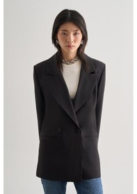Resim Mizalle Oversize Çift Yırtmaçlı Siyah Blazer Ceket Siyah 