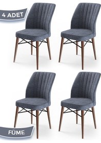 Resim Canisa Flex Serisi, Üst Kalite Mutfak Sandalyesi, 4 Adet Füme Sandalye, Gürgen Ceviz Ahşap Ayak Sandalye Füme Ayaklar Ceviz 