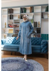 Resim 6329-taşlı Denim Kapşonlu Kap Mavi Mavi 