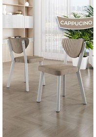 Resim Canisa Arfe Serisi 6 Adet Cappucino Mutfak Sandalyesi Beyaz Metal İskeletli 1. Sınıf Babyface Kumaş Sandalye Cappucino Ayakları Beyaz 