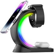 Resim Butu 12/13/14/15 Serisi Masaüstü Hızlı Şarj Standı İçin T17 3'ü 1 Arada Rgb Işık Manyetik Kablosuz Şarj Cihazı Siyah 