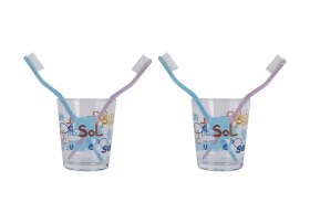 Resim 2 Adet Diş Fırçalık Ve Macun Kabı Deniz Desen Akrilik 8x8x9cm Banyo Seti Çok Renkli 