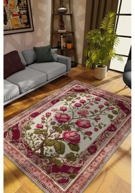 Resim Homshtag Art Deco Erguvan Çiçeği Vintage Halı Görünümlü Dijital Baskı Pembe Halı,rustik Çiçekli Halı Çok Renkli 