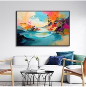 Resim Yağlı Boya Dokulu Tablo Renkli Soyut Manzara Siyah Çerçeveli U08034-179040 