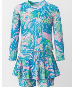 Resim My Kids Wear Etek Detaylı Kız Çocuk Desenli Mayo 3-10 Yaş 11920 Mavi - Pembe 