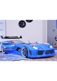 Resim Arabalı Yatak, Audi Rüzgarlıklı Full Ledli Arabalı Yatak - Mavi 1 Adet Comfort Yatak 