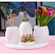 Resim MIARIK DESIGN & DEKORASYON Dekoratif Beyaz Mermer Banyo Seti Takımı 5 Li Gold Uçan Geyik Detaylı Tasarım Set 