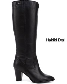 Resim GÖNDERİ(R) Kadın / Kız Siyah Sivri Burun Kalın Topuklu Hakiki Deri Çizme 