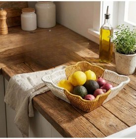Resim Kare Dalgalı Çift Renkli Plastik Rattan Ekmek Ve Meyve Sepeti - Çok Amaçlı Banyo Ve Mutfak Düzenleyi Çok Renkli 
