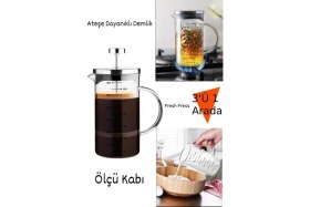 Resim Feyza Design 3 Ü 1 Arada Ateşe Dayanıklı French Press Demlik 600ML 