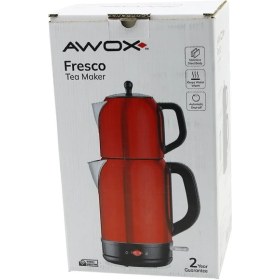 Resim Awox Fresco Kırmızı Elektrikli Çay Makinesi Çaycı Set 1.7lt Su Isıtıcı + 1.2lt Demlik Paslanmaz Çelik Gövde 2200W (5264) 