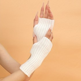 Resim Soğuk geçirmez Kol Kılıfları Sıcak Peluş Örme Parmaksız Eldivenler Rahat Elastik Orta Uzunluklu Eldiven Kadınlar için 