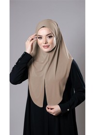 Resim Hürrem Bone Sütlü Kahve Pratik Hazır Geçmeli Tesettür Eşarp Sandy Kumaş Yırtmaçlı Düz Hijab 2310 26 