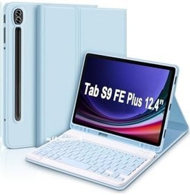 Resim m.tk moveteck Samsung Galaxy Tab S9 FE Plus 12.4" ile Uyumlu Bluetooth Klavyeli Kılıf, Kalem Bölmeli, Stand Özellikli, Türkçe Q, Mavi 