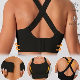 Resim 1 Adet Kadın Yüksek Esneklikli Spor Sütyeni, Çapraz Sırt Askılı & Ayarlanabilir Omuz Askılı - Yüksek Etkili Yoga Koşu Gym Antrenman Üstü, Nefes Alabilen Rahat Fit Yuvarlak Yaka Kolsuz Aktif Giysi, Yoga Aksesuarları, Konforlu Kalıp 