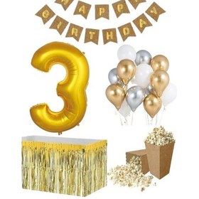 Resim 3 Yaş Kraft Gold Balon Rakam Folyo Banner Mısır Kutusu Masa Ete 